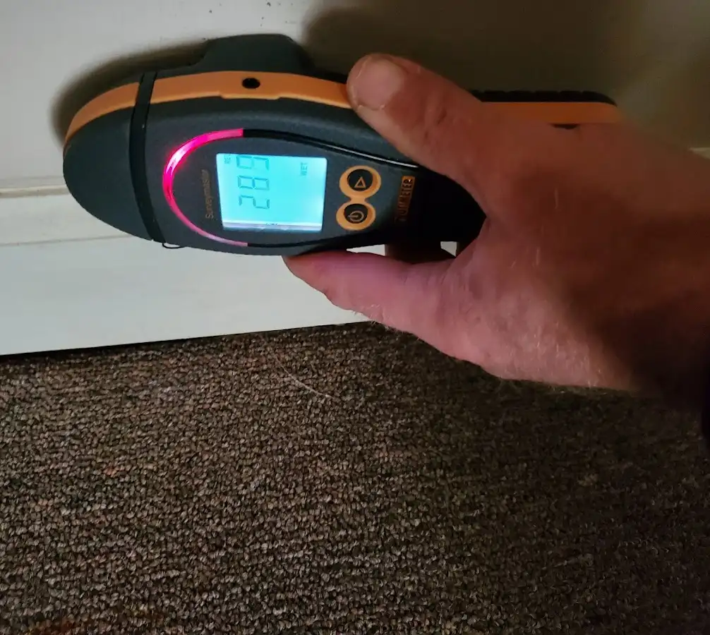 Moisture detection at baseboard during Burst Pipe Cleanup in Scottsburg